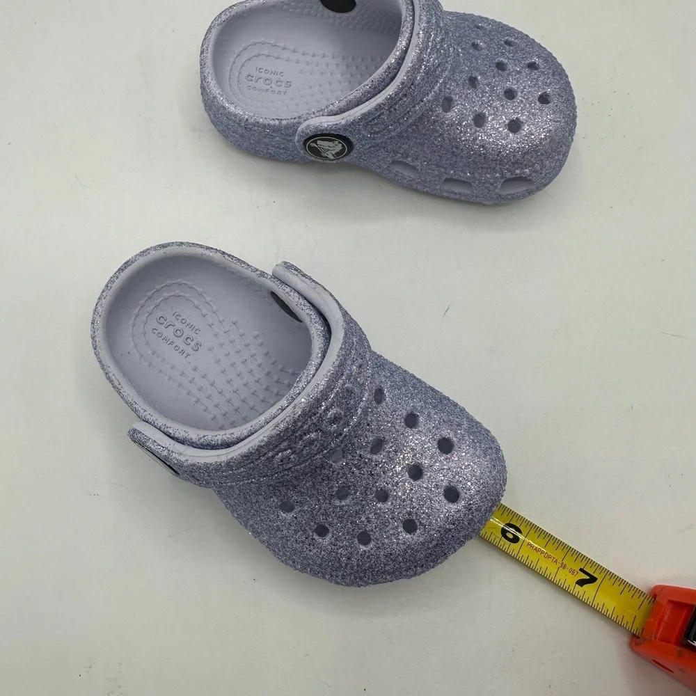 Crocs Kids Classic Glitter Clog Lavender Purple Sparkle Slip On Shoes‎ Size C4